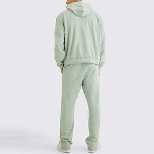 <b>Plain</b> Mint Tracksuit Men Zip <b>Hoodie</b> And Jogger Set Casual Streetwear Winter Wear Custom Sportswear Wholesale Bulk - Product Image 3