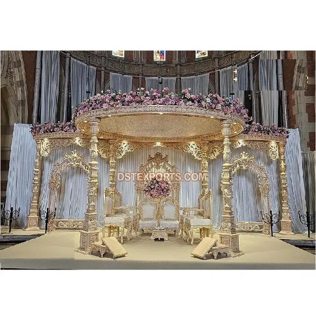 Klassischer Look König Königin Hochzeit Mandap Dekoration Faszinierende Hindu Hochzeit Heer Mandap Setup Traditionelle Faser Heer Hochzeit Ma