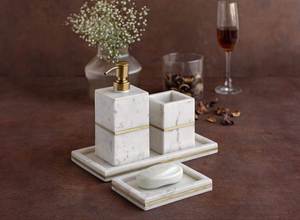 Luxury Resin Polished <b>Bathroom</b> Decor <b>Set</b> 4 Piece Crystal Soap <b>Dispenser</b> Custom Sizes Custom Patterns Waterproof - Product Image 5