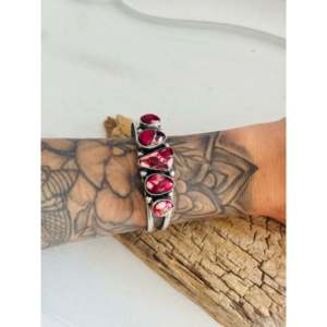 Augustine Largo Rose Dahlia Composite & Sterling <b>Silver</b> <b>Cuff</b> <b>Bracelet</b> Fashionable Accessory - Product Image 2