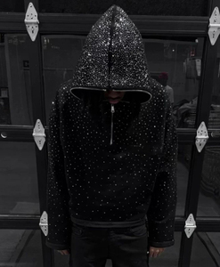 เสื้อฮู้ดดี้สุดฮิต แต่งเองได้เต็มที่ ประดับคริสตัล ล้างสีแบบ Acid Wash สำหรับผู้ชาย ปักโลโก้ด้วยผ้าปะ ผ้าเฟรนช์เทอร์รี่ สไตล์สตรีทแวร์ วินเทจ ซิปหน้า - Product Image 6