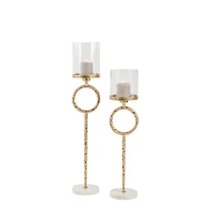 Metal texture with a hammered Metal Marble Base <b>Candle</b> <b>Holder</b> Metal Decorative <b>Floor</b> <b>Candle</b> Stand Wedding Dining set of 2 - Product Image 1