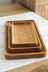 Bandeja de servicio decorativa rectangular artesanal de madera maciza auténtica Natural moderna para postres de frutas y uso de café - Product Image 2