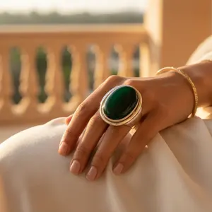 Anillo de Plata de Ley 925 con Ónice Verde para Mujer, Piedra Natural Turquesa, Chapado en Rodio, Talla 10 mm, Joyería Fina y Moderna, Regalo, IGI - Product Image 2