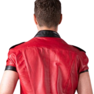 Slim Fit Leather Shirt <b>Red</b> <b>and</b> <b>Black</b> Mens Faux Leather Short Sleeve Fetish Button Down <b>Top</b> - Product Image 6