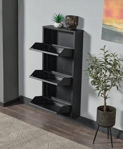 Modern Minimalist 3-Layer <b>Shoe</b> Rack Black Metal Office Wall Mounted up to 11 Pair 150x510x117cm Cabinet - Product Image 5