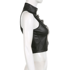 Nuevo Top Corto de Moda para Mujer, Estilo Chaleco, con Cierre y Hebilla de PU, Imitación Piel, Ropa de Cuero para Mujer - Product Image 4