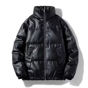 Custom Men's Down Coats Man Clothing Fashion Vintage Short <b>Black</b> Puffer Pu Leather Bomber Winter Jacket for man - Product Image 1
