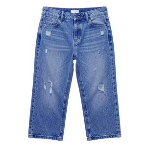 Jeans courts vintage délavés personnalisés pour femme – Coupe décontractée, jambe droite, effet usé, style streetwear, longueur cheville - Product Image 4