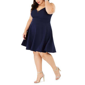 Abito da donna City Studios taglie forti blu navy con scollo a cuore, comodo stile abito da ballo a trapezio, vita impero, taglia XL per feste, taglia 24W - Product Image 3