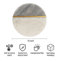 Sous-verre en marbre poli AG Elements avec accent en laiton, qualité supérieure, 4 pouces, écologique, résistant à la chaleur, 10 mm d'épaisseur, moderne, pour la maison et le bureau
