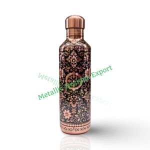 Elegant 500ml Black <b>Water</b> <b>Bottle</b> Floral Pattern Pure Copper Ayurvedic Benefits Leak-Proof Wide <b>Customised</b> Capacity Available - Product Image 1