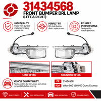 Feu antibrouillard avant droit à LED DRL (feu de jour) 31434568 pour Volvo S60 V60 2013-2018 – Pièce de rechange pour pare-chocs avant