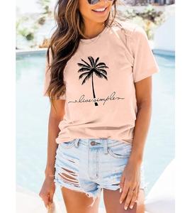 Camiseta de Manga Corta con Cuello en V para Mujer, 100% Algodón, Impresión Digital Ecológica, Antiarrugas, de Secado Rápido, Precio de Venta al Por Mayor, Servicio OEM - Product Image 6