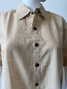 Lifestyle Co. 100% coton chemise décontractée col étalé manches courtes coupe surdimensionnée imprimé à chevrons été respirant bouton de corne - Product Image 2