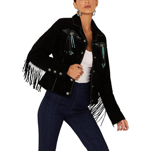 Precio de calidad, calidad superior, diseño personalizado, tamaño adulto, chaqueta con flecos para mujer, chaqueta occidental, chaqueta de cuero para mujer - Product Image 4