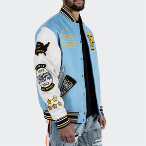 Wholesale Lightweight Wool <b>Baseball</b> <b>Jacket</b> <b>Men</b> Casual Button Bomber Cotton Embroidered Windbreaker Varsity Letterman <b>Men's</b> - Product Image 4