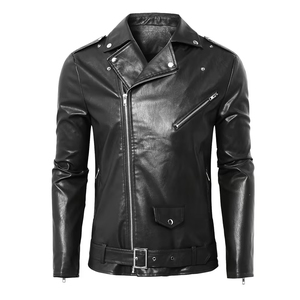 Chaquetas de Cuero para Hombre, Diseño Moderno, Otoño Invierno, Color Sólido, Cierre de Cremallera, Chaqueta de Cuero Sintético de Piel de Oveja para Hombre - Product Image 1