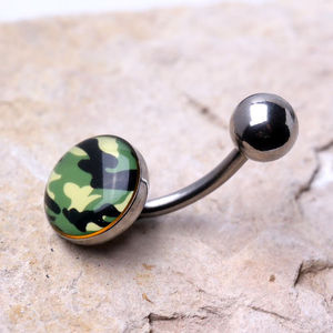 Anillo de Ombligo de Camuflaje en Acero Quirúrgico 316L para Niños, Joyería Corporal de Titanio con Patrón de Diamantes, Anillo de Botón para Piercing de Ombligo - Product Image 2