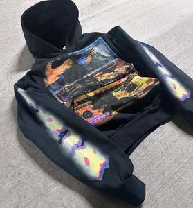 Custom DTG Print Skull Graphic Vintage Sun Faded Mens Streetwear Oversized Heavy Weight 350 450 500 GSM Hoodies Hombres - Product Image 2