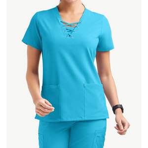 Ensemble de gommage de santé pour dames Chemise à deux poches Pantalon à taille élastique Infirmière Uniforme médical Logo personnalisable Vente en gros Ensemble de gommage en vrac - Product Image 3