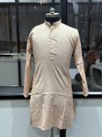 Kurta en coton jacquard de qualité supérieure pour homme – Vêtement ethnique texturé beige à manches longues, Kurta traditionnel pour usage décontracté et festif
