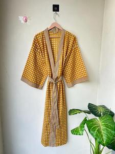 เสื้อคลุมกิโมโนผ้าฝ้ายออร์แกนิกลายตารางทำด้วยมือสไตล์อินเดียชุดใส่อยู่บ้านสไตล์โบฮีเมียนน้ำหนักเบาใส่ได้ทั้งชายและหญิง - Product Image 3