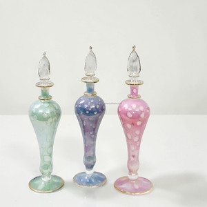ขวดน้ำหอมงานฝีมือเป่าแก้ว LW14 ZAHEREEN ศิลปะพื้นบ้านอียิปต์ ขนาดใหญ่ สีเขียว น้ำเงิน ชมพู ลายหินอ่อน ของที่ระลึก - Product Image 2