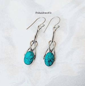 Boucles d'oreilles pendantes en pierre précieuse turquoise, forme pyramidale de 10 à 14 mm, sertie en argent sterling, style vintage, certifiées IGI, pour fiançailles et fêtes - Product Image 3