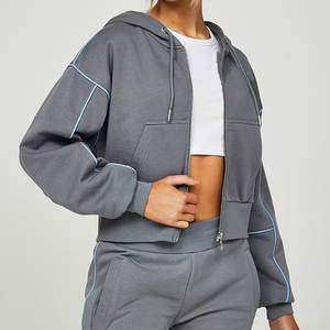 ชุดวอร์มครอปสีเทาแบบใหม่ล่าสุด พร้อมปักโลโก้ตามสั่ง ดีไซน์ขอบเย็บ สำหรับผู้หญิง สไตล์ลำลอง แฟชั่นไฮสตรีท ชุดจ็อกเกอร์ - Product Image 5