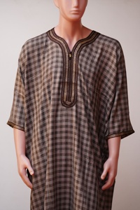Thobe marocain à carreaux pour homme, Gandora respirante à manches courtes, Caftan arabe islamique, Robe de détente d'été - Product Image 4