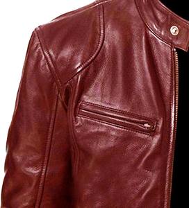 Chaqueta de cuero ajustada para hombre de moda británica de alta calidad en cuello alto negro con procesamiento recubierto - Product Image 4