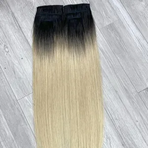Penawaran grosir klip mulus lurus tulang ombre dalam ekstensi rambut manusia grosir terbaik rambut Vietnam mentah virgin