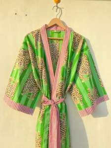 Indian Handmade 100% Cotton Kimono Dress <b>for</b> <b>Women</b> Floral Print Casual Sleepwear Summer Beach Vacation Bikini Wrap <b>for</b> Autumn - Product Image 3
