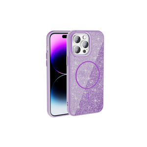 Coque en silicone scintillante de luxe violet foncé compatible MagSafe pour iPhone 14 Pro Max, étui de protection marbré scintillant pour iPhone 7 Plus - Product Image 1