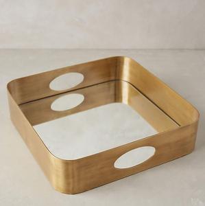 ฐานสะท้อนแสงกระจกทันสมัยของตกแต่งบ้านหรูหราถาดเสิร์ฟทรงกลมทำจากทองเหลืองมีด้ามจับเหล็กที่มีการออกแบบที่หรูหรา - Product Image 3