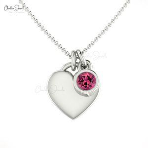 Collar de corazón de turmalina Rosa Natural, oro sólido de 14k, 3mm, corte redondo, hecho a mano, ajuste de bisel, turmalina, venta al por mayor - Product Image 1