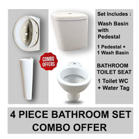 Toilette Ensemble de salle de bain 4 pièces Combo Offre WC avec réservoir d'eau et lavabo avec piédestal Céramique Sanitaire Ensemble de salle de bain