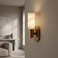 Applique murale LED moderne en cuivre massif et albâtre naturel à double tube pour villa de luxe, éclairage de résidence privée, montage mural
