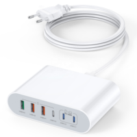 Chargeur de bureau HNT OEM ODM 200W GaN, 3 ports Type C, 3 ports USB-A, station de charge multi-appareils, adaptateur secteur Carga Rapida, prise US EU UK AU