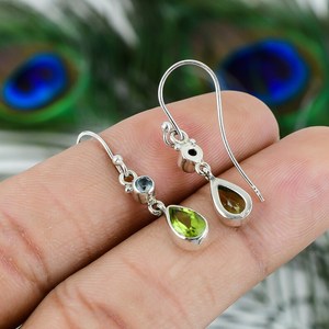 Super 925 Sterling Silver Plated Bohemian Style <b>Earrings</b> Fashionable Peridot Tiny Gemstone Natural Bezel Anniversary Supply - Product Image 3