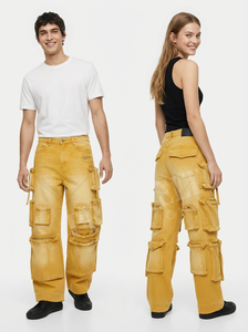 Low MOQ Fashion Style Denim Cargo <b>Pants</b> Custom Multi Pocket <b>Wide</b> <b>Leg</b> Streetwear Loose Fit Utility Trousers Casual Denim <b>Pants</b> - Product Image 2