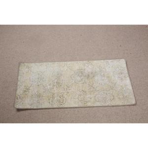 Petit tapis vintage 1,3x2,9 pieds, tapis blanc gris à pois en laine - Product Image 4