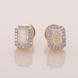 IGI Certified Lab Grown Yellow Radiant Diamond Halo Stud <b>Earrings</b> 9KT <b>Gold</b> Luxury <b>Earrings</b> - Product Image 1