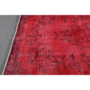 Alfombra turca vintage área grande 6,2 X 9.1ft Material de lana de diseño de retazos rojos con respaldo de látex para pasillo o dormitorio - Product Image 4