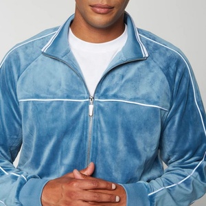 Personalización Moda Zip up Chándal Diseño de línea apilada Joggers Set Hombres Velour Sudadera y pantalones de chándal Traje para hombre - Product Image 2
