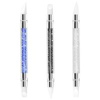 Vente directe usine – Pinceau à ongles en silicone double embout 2 voies pour gel UV, avec manche en acrylique orné de strass, stylo de sculpture pour nail art professionnel