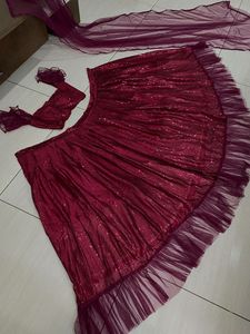 Latest Designer Georgette Sequence <b>Net</b> Ruffle Border Crop <b>Top</b> Lehenga Choli - Product Image 3