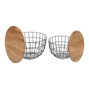 Modern <b>Round</b> Metal Wire Mesh and <b>Wooden</b> Top Coffee <b>Table</b> Living Room Furniture Set for Home Use - Product Image 4