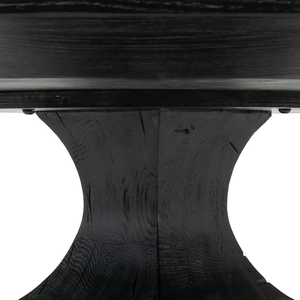 Mesa de Comedor Moderna con Base de Pedestal en Forma de Campana, Acabado Negro con Cepillado para Mayor Textura, Tapa Redonda de Mármol y Madera de Teca Sólida - Product Image 5